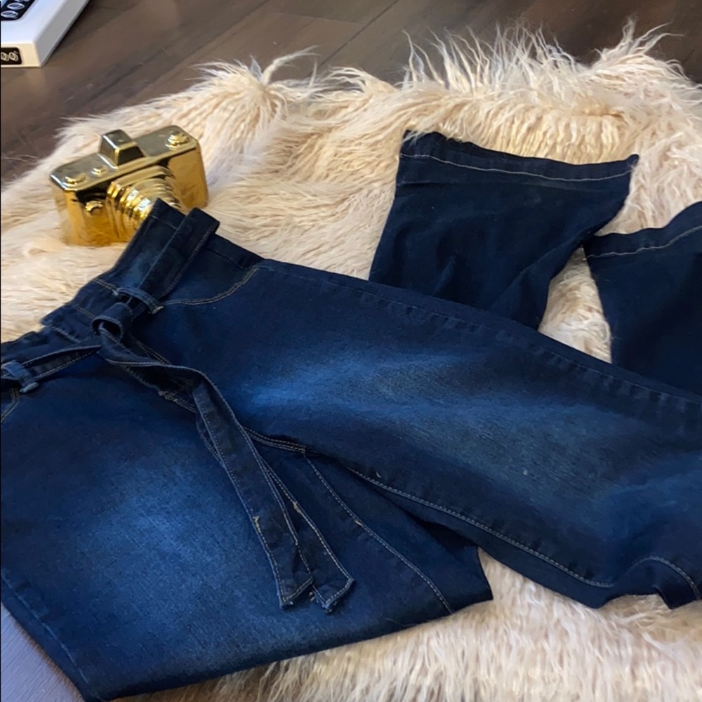 Fashion Nova High Waist Tie Dark Denim Jeans